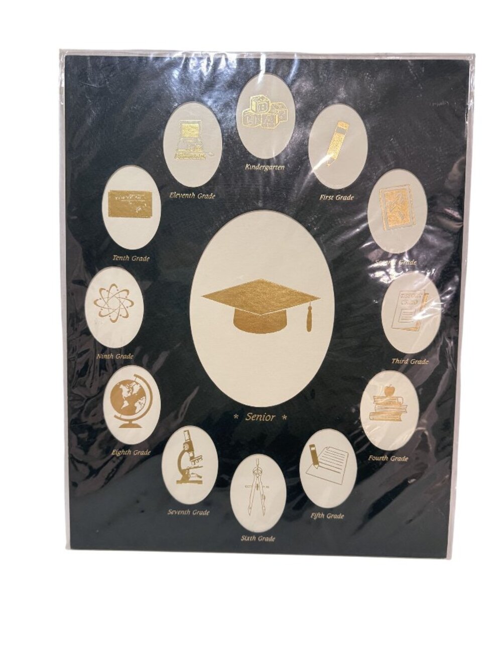 Vtg Style School Years K-12 Photo Collage Picture Mat Gold & Green Matte 11 x 14